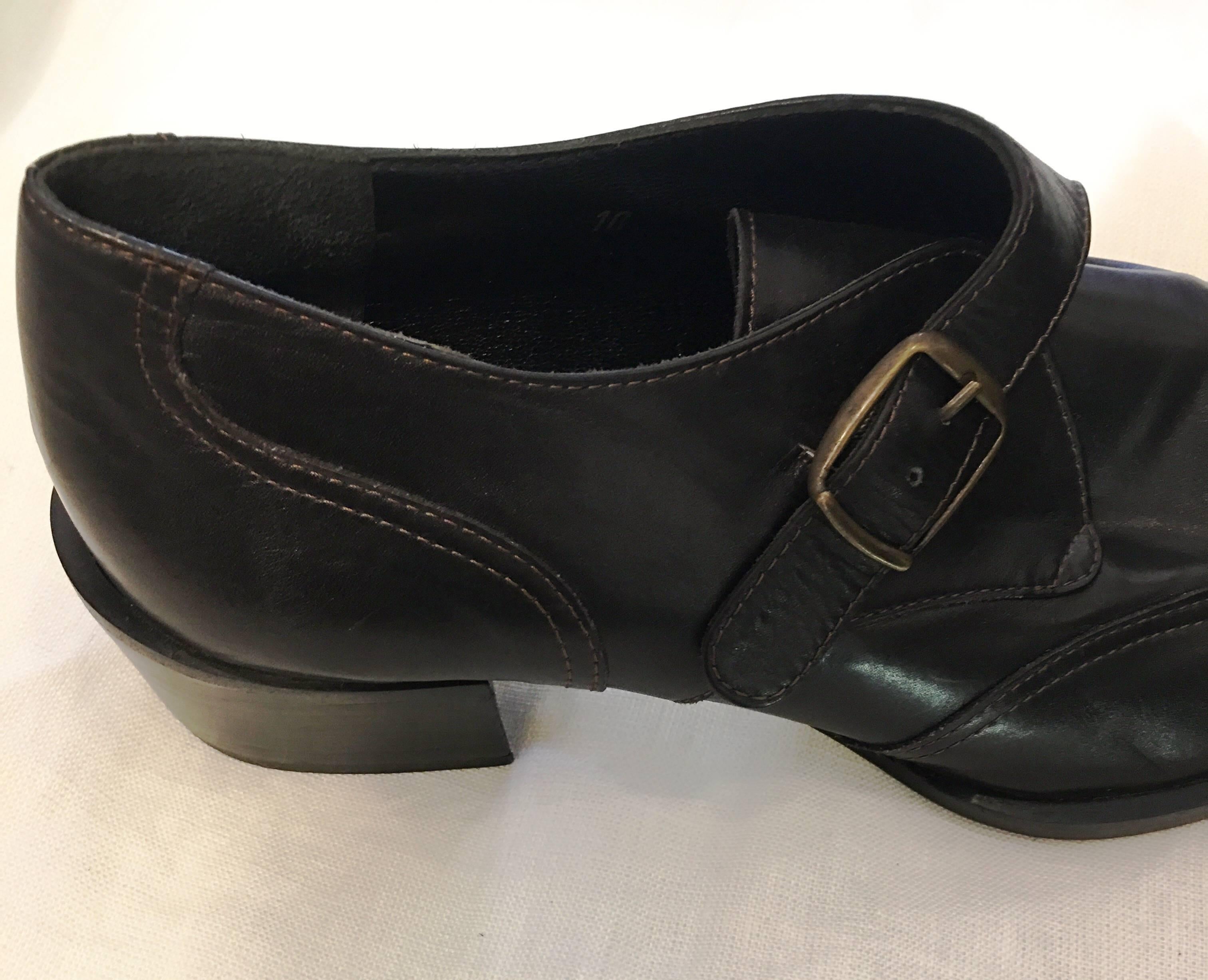 1990s Espace Black Leather Buckled Below Ankle Boots/Loafers For Sale 6