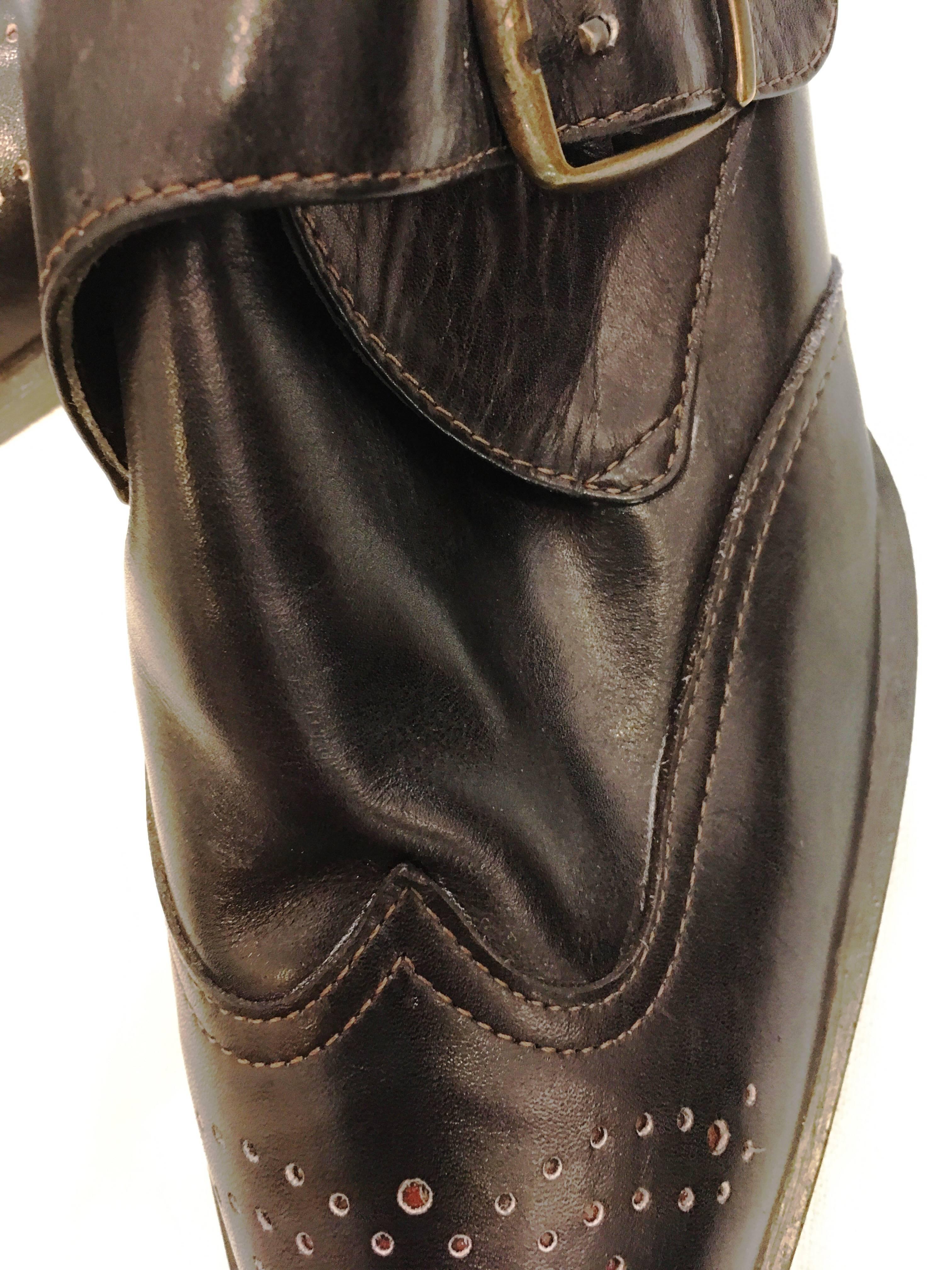 1990s Espace Black Leather Buckled Below Ankle Boots/Loafers For Sale 7