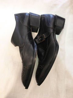 1990s Espace Black Leather Buckled Below Ankle Boots/Loafers