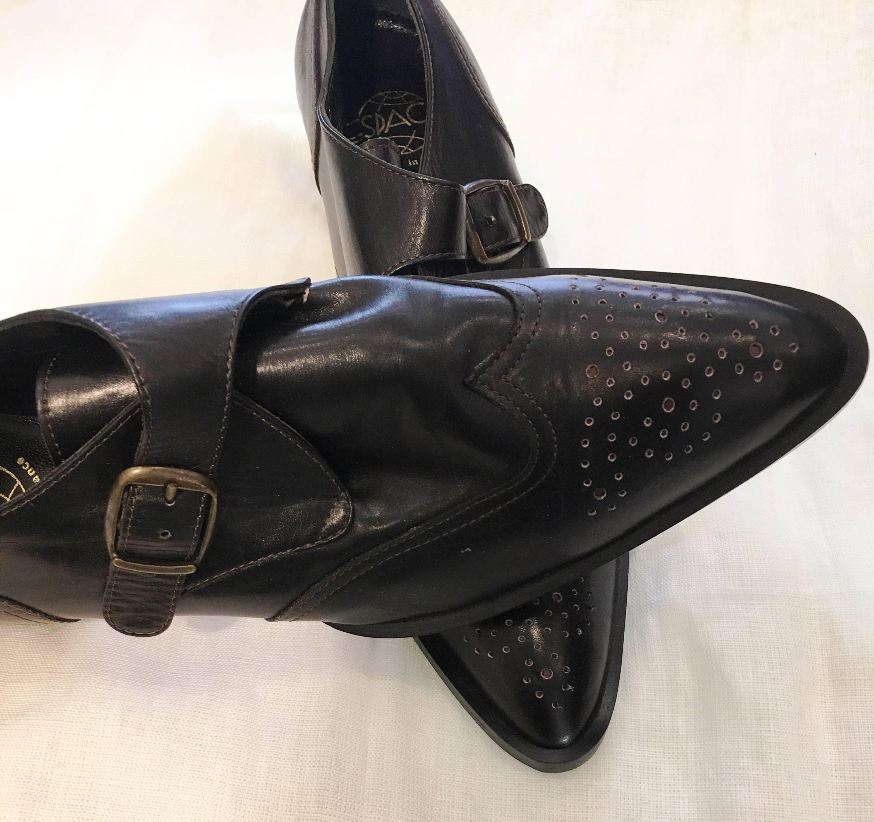 1990s Espace Black Leather Buckled Below Ankle Boots/Loafers For Sale 2