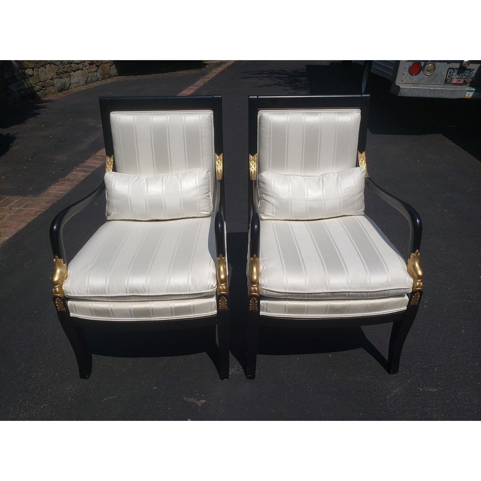 1990s Ethan Allen Swan Silk Lounge Arm Chairs With Accent Pillows - a Pair 2