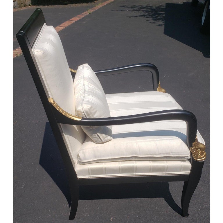 1990s Ethan Allen Swan Silk Lounge Arm Chairs With Accent Pillows a