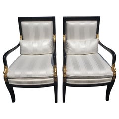 1990s Ethan Allen Swan Silk Lounge Arm Chairs With Accent Pillows - a Pair