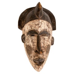 1990s Ethnic African Hand Carved Wooden 2-Tone Ceremonial Tribal Mask