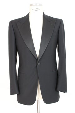 Etro Black Wool Satin Evening Tuxedo Suit Jacket Pants 1990s