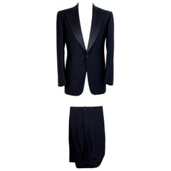 Etro Black Wool Satin Evening Tuxedo Suit Jacket Pants 1990s