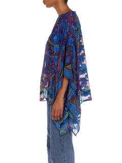 1990S ETRO Electric Blue  Silk & Lurex Burnout Chiffon Paisley Butterfly Print