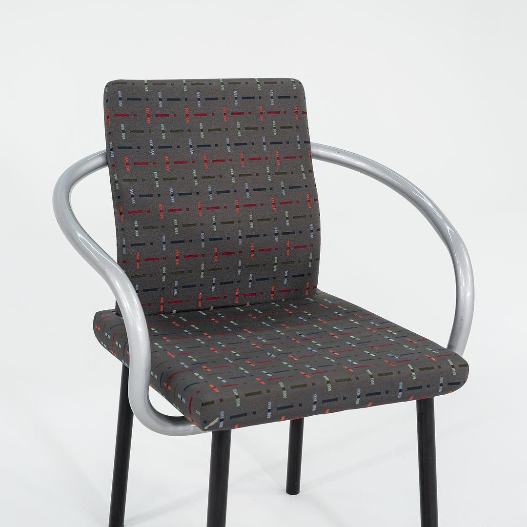 These are Mandarin Chairs, designed by Ettore Sottsass and produced by Knoll in 1986. The listed price includes one chair, and we have three available for purchase in this colorway. These examples were produced in the 1990s. They have sculptural,