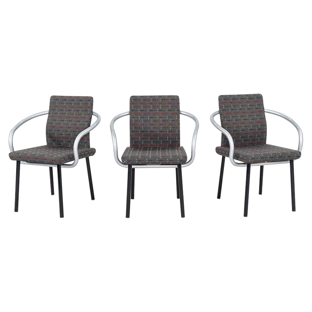 1990 Ettore Sottsass Mandarin Dining Chair in Silver with Grey Upholstery en vente