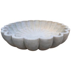 1990s European Hand Carved Conch Shaped Marble Recipient