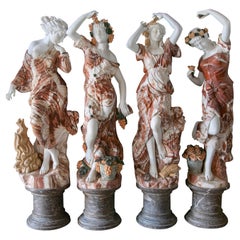 1990s European Hand Carved Marble Set of Four Seasons w/ Bases