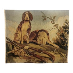 Handwoven Wool Tapestry Fragment, Hunting Dogs Scene, 1990s