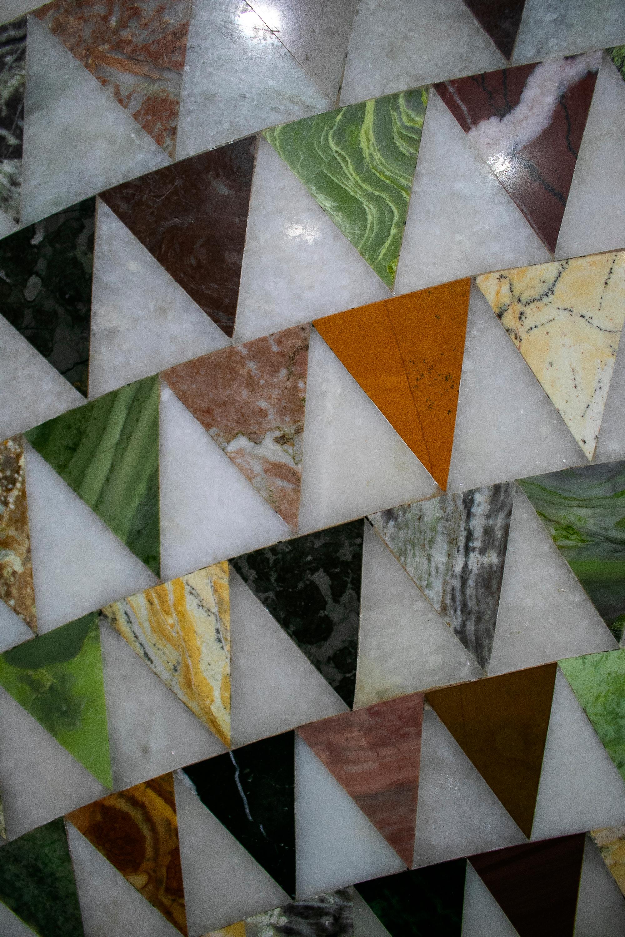 1990s European Round Mosaic Hard Stones Geometric Round Table Top For Sale 12