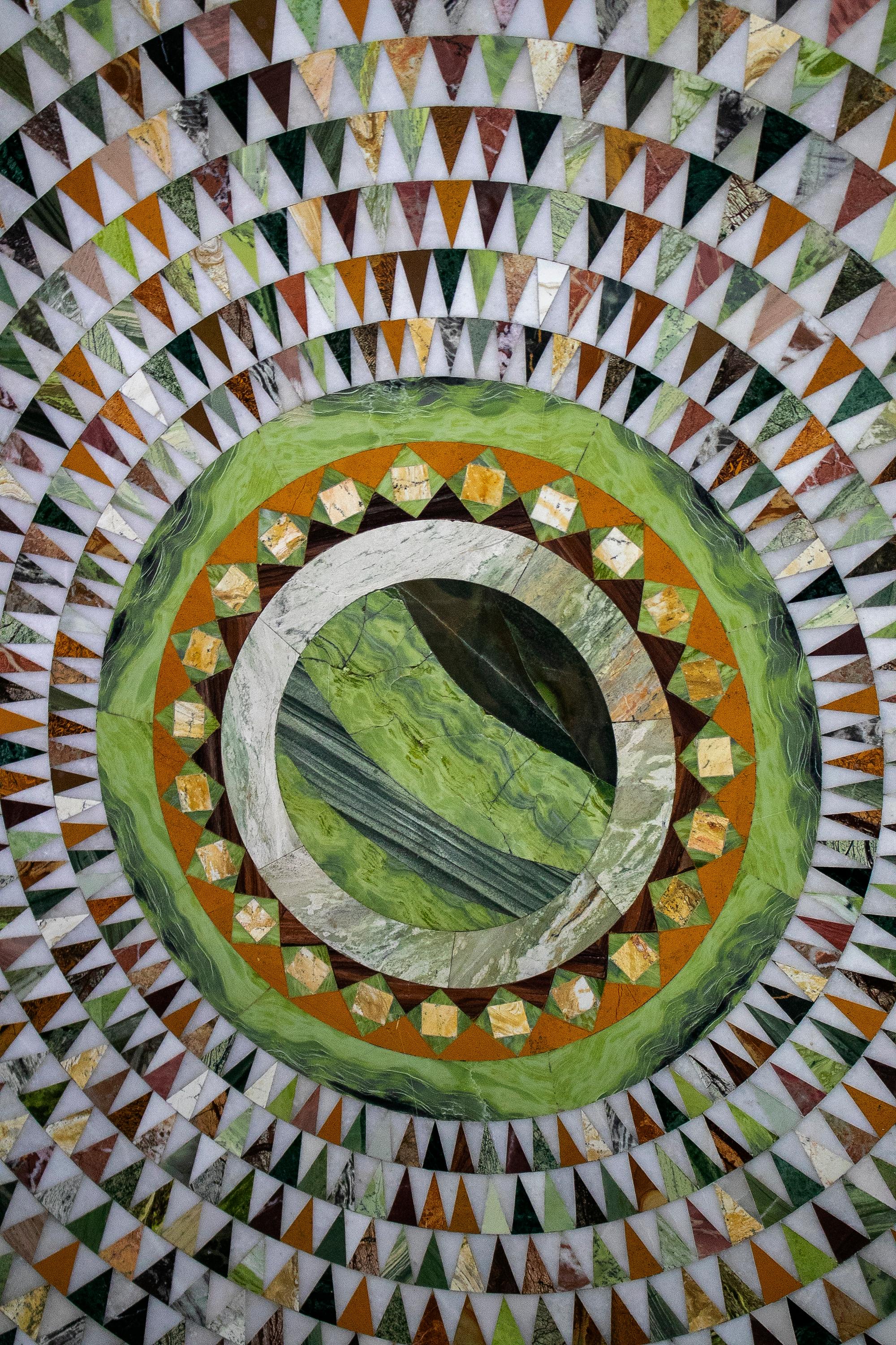 1990s European Round Mosaic Hard Stones Geometric Round Table Top For Sale 1