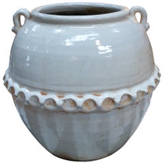 Retro 1990s European White Glazed Terracotta Vase