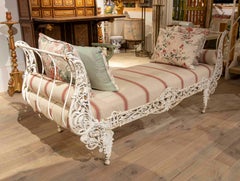 1990s Exquisite Victorian Cast Iron Chaise Longue with Seat and Cushions