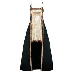 1990s Fabrice Black Satin Gown with Rose Gold Sequin Front