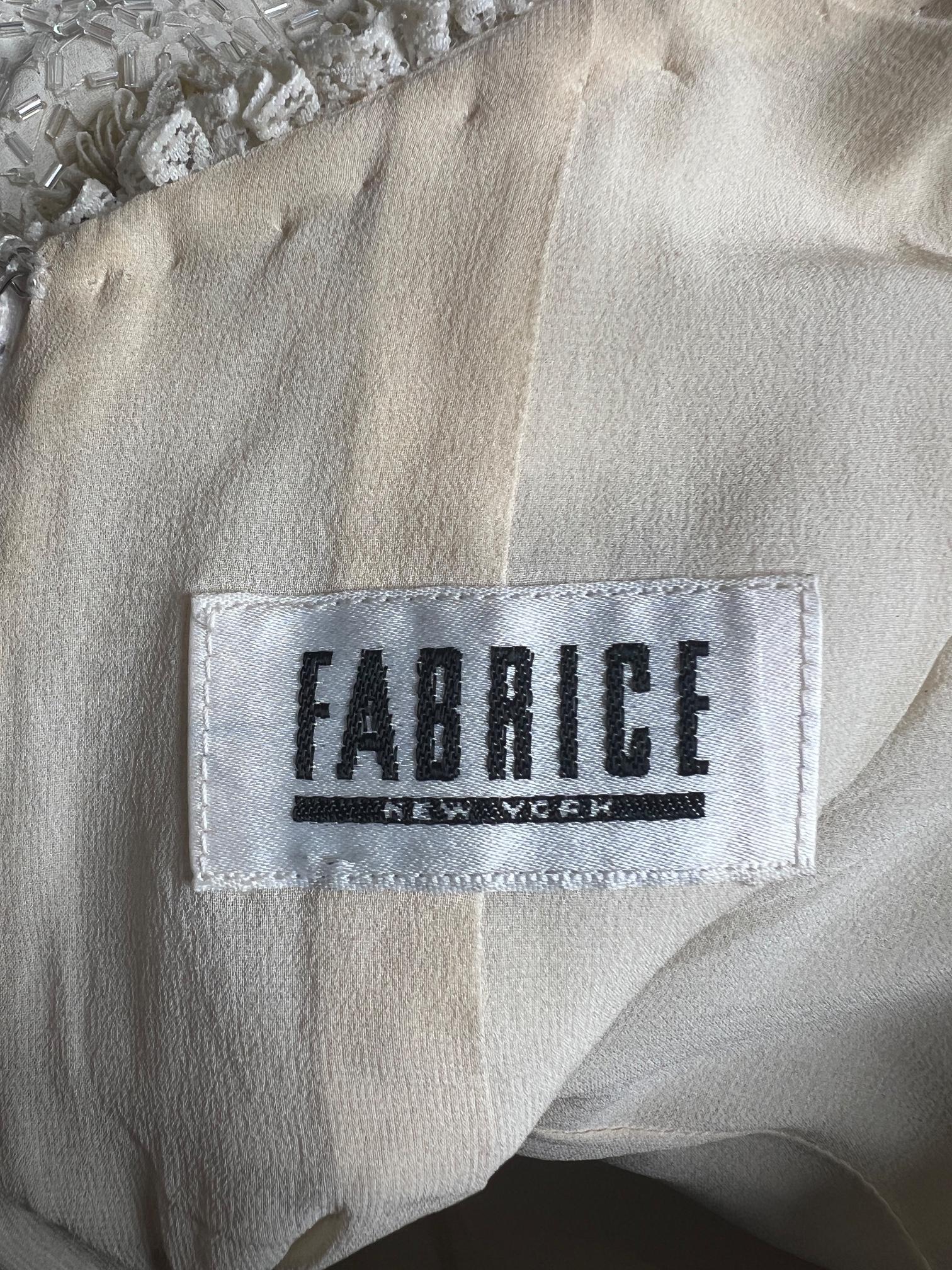 Women's 1990s Fabrice Cream Beaded and Lace Strapless Dress For Sale