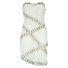 Vintage 1990s Fabrice Cream Beaded and Lace Strapless Dress