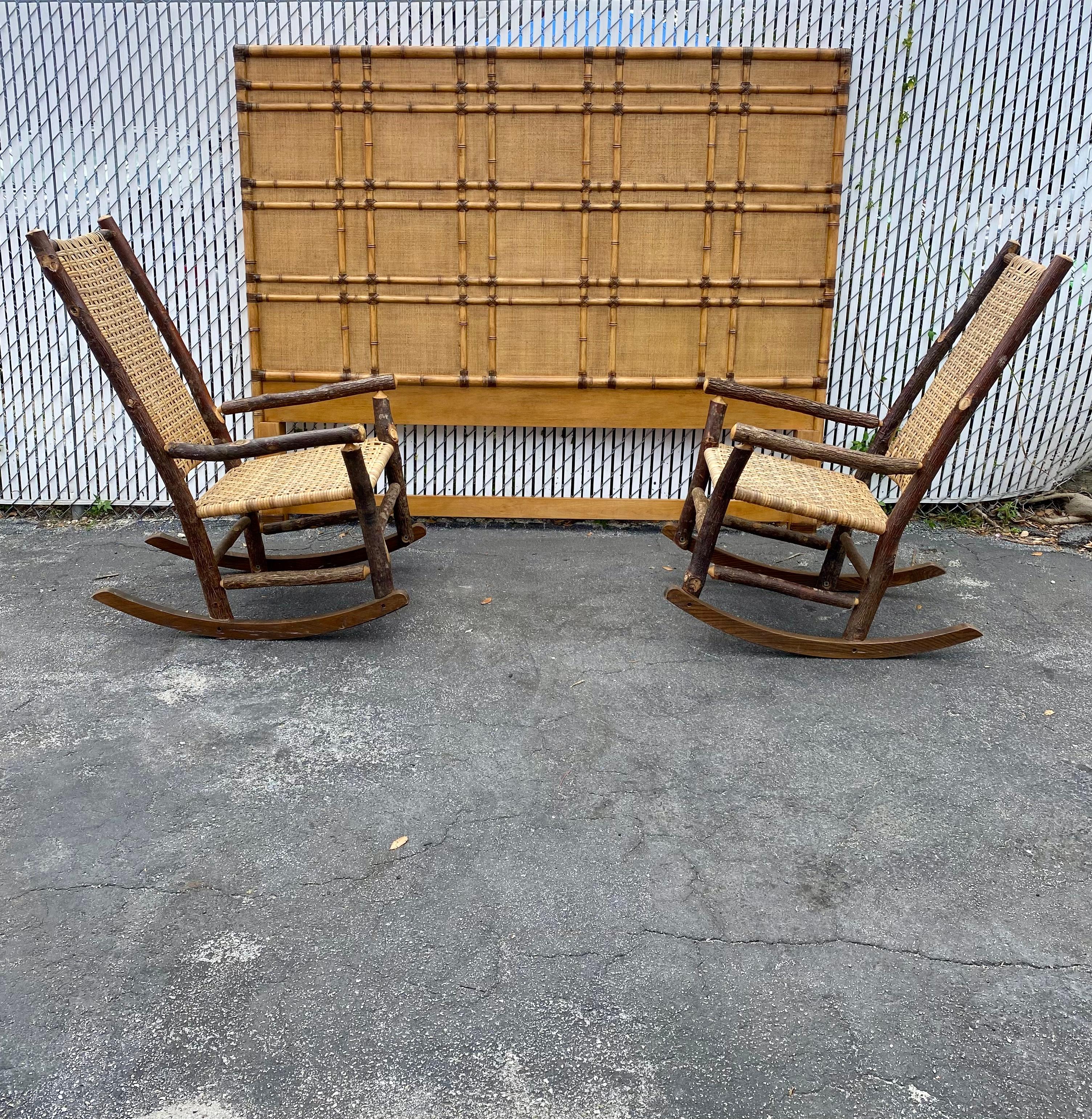1990s Faux Rattan Bamboo Cane Leather Textured King Headboard For Sale 3