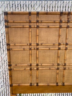 1990s Faux Rattan Bamboo Cane Leather Textured King Headboard