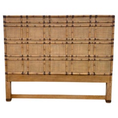 Used 1990s Faux Rattan Bamboo Cane Leather Textured King Headboard