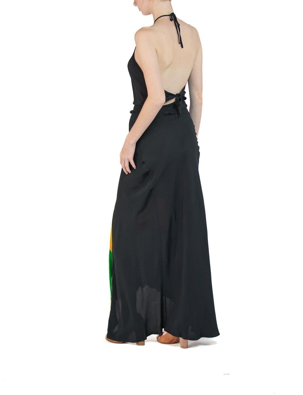 1990S FEMME BY JEAN PAUL GAULTIER Black, Yellow & Green Rayon Long Dress In Excellent Condition For Sale In New York, NY