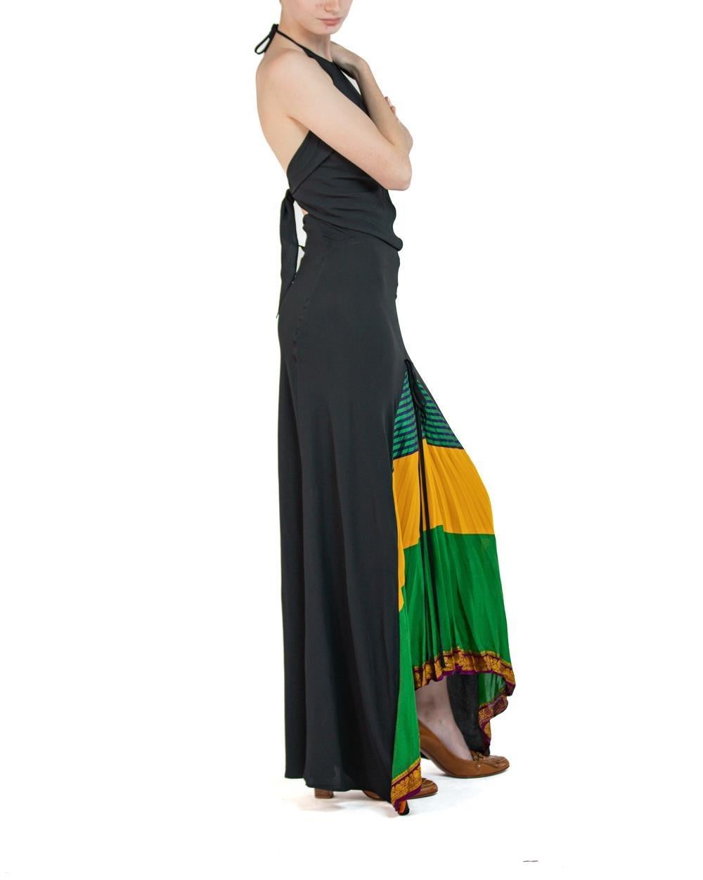 1990S FEMME BY JEAN PAUL GAULTIER Black, Yellow & Green Rayon Long Dress For Sale 1