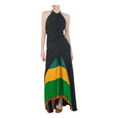 1990S FEMME BY JEAN PAUL GAULTIER Black, Yellow & Green Rayon Long Dress