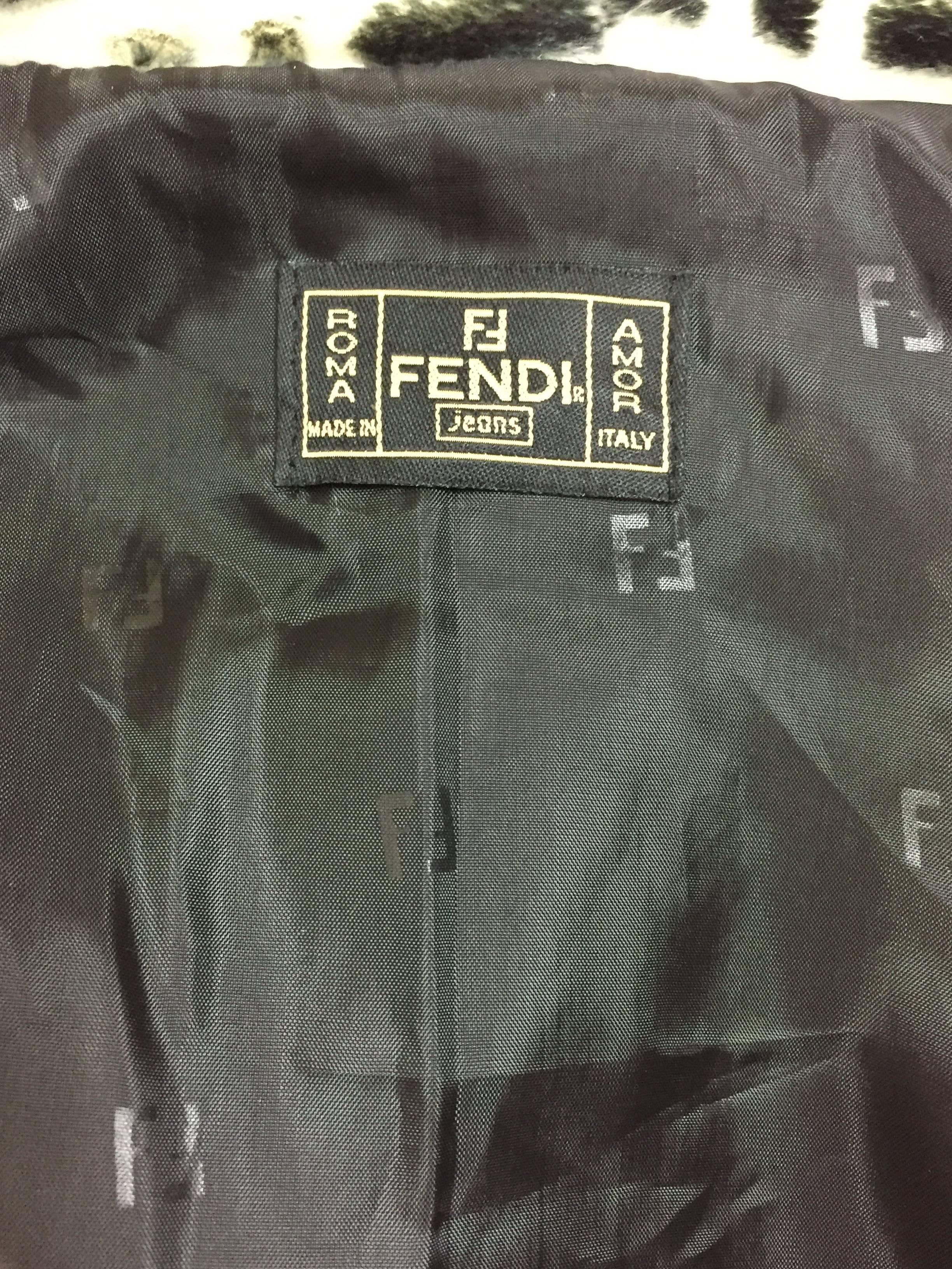1990's Fendi Black & White Faux Fur Zucca Monogram Unisex Hooded Coat Jacket In Good Condition In Yukon, OK