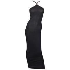 Vintage 1990's Fendi Black Bodycon Nylon Wiggle Pin-Up Maxi Dress