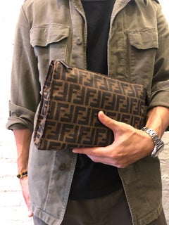 1990s FENDI Brown Zucca Jacquard Clutch Bag