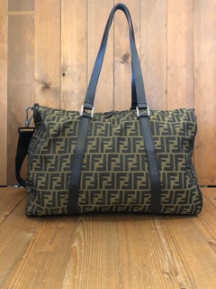 1990s Vintage FENDI Brown Zucca Jacquard Crossbody Boston Bag 45 Unisex