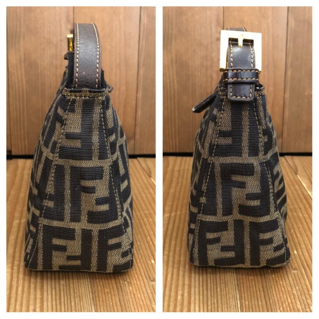 Black Vintage FENDI Brown Zucca Jacquard Mini Pouch Bag Handbag
