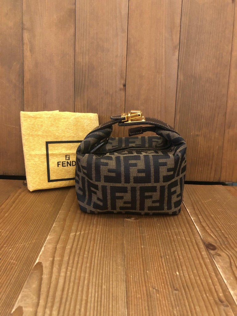 1990s Vintage FENDI Brown Zucca Jacquard Mini Vanity Pouch with