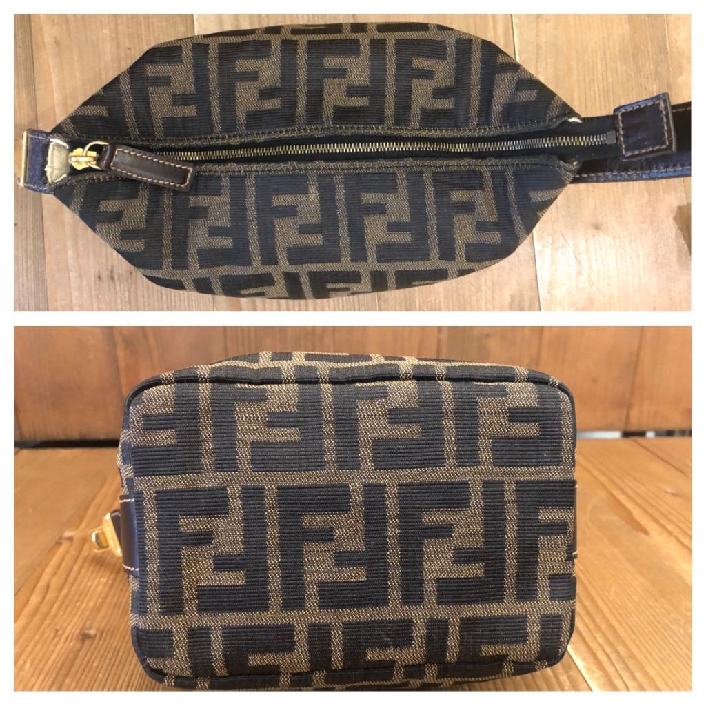 1990s Vintage FENDI Brown Zucca Jacquard Mini Vanity Pouch with Gold HW In Good Condition In Bangkok, TH