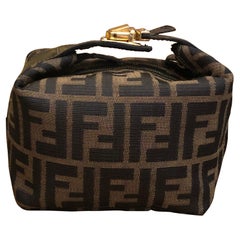 1990s FENDI Brown Zucca Jacquard Mini Vanity Pouch GHW