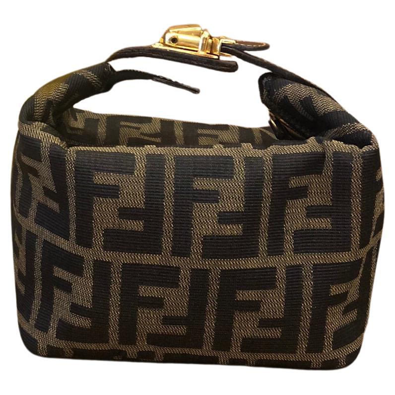 1990s Vintage FENDI Brown Zucca Jacquard Mini Vanity Pouch with Gold HW