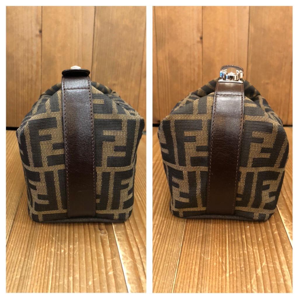 1990s Vintage FENDI Brown Zucca Jacquard Mini Vanity Pouch Silver HW In Good Condition In Bangkok, TH