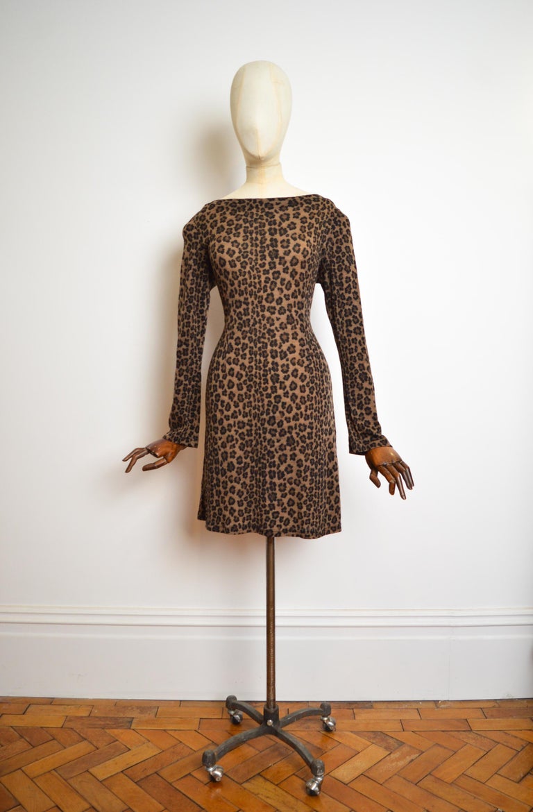 1990's Fendi by Karl Lagerfeld Long sleeve Leopard Zucca print mini Dress  For Sale at 1stDibs