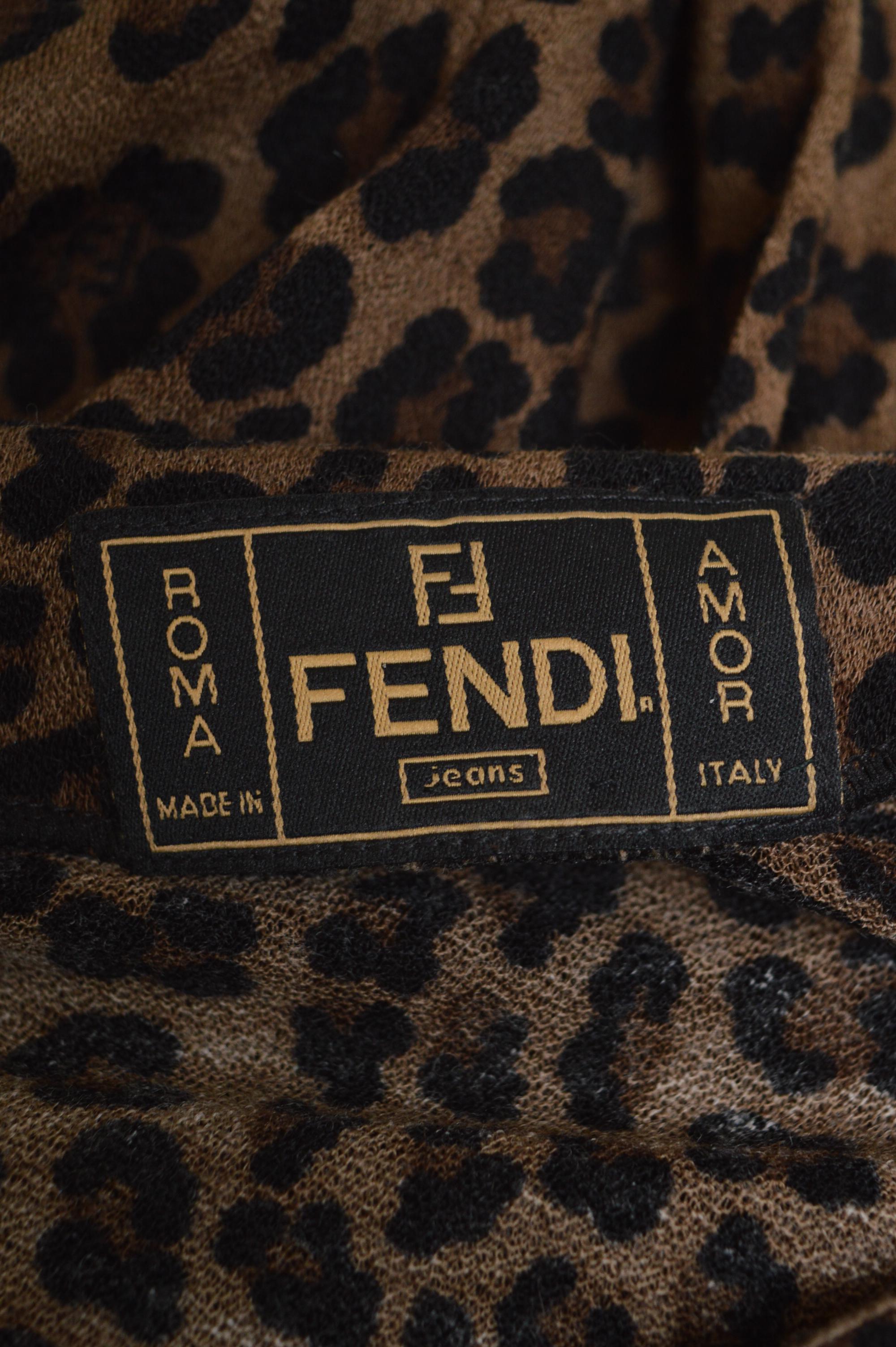 1990's Fendi by Karl Lagerfeld Long sleeve Leopard Zucca print mini Dress For Sale 10