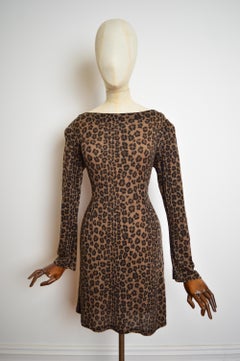 1990's Fendi by Karl Lagerfeld Long sleeve Leopard Zucca print mini Dress