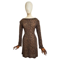 Fendi by Karl Lagerfeld de 1990 Minivestido de manga larga con estampado de zucca de leopardo