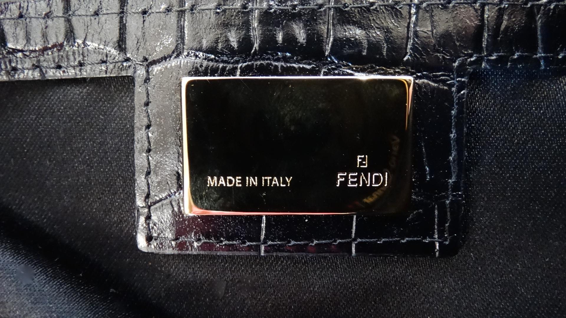 1990s Fendi Crystal Logo Black Silk Baguette  5