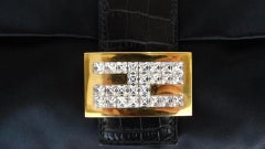 1990s Fendi Crystal Logo Black Silk Baguette