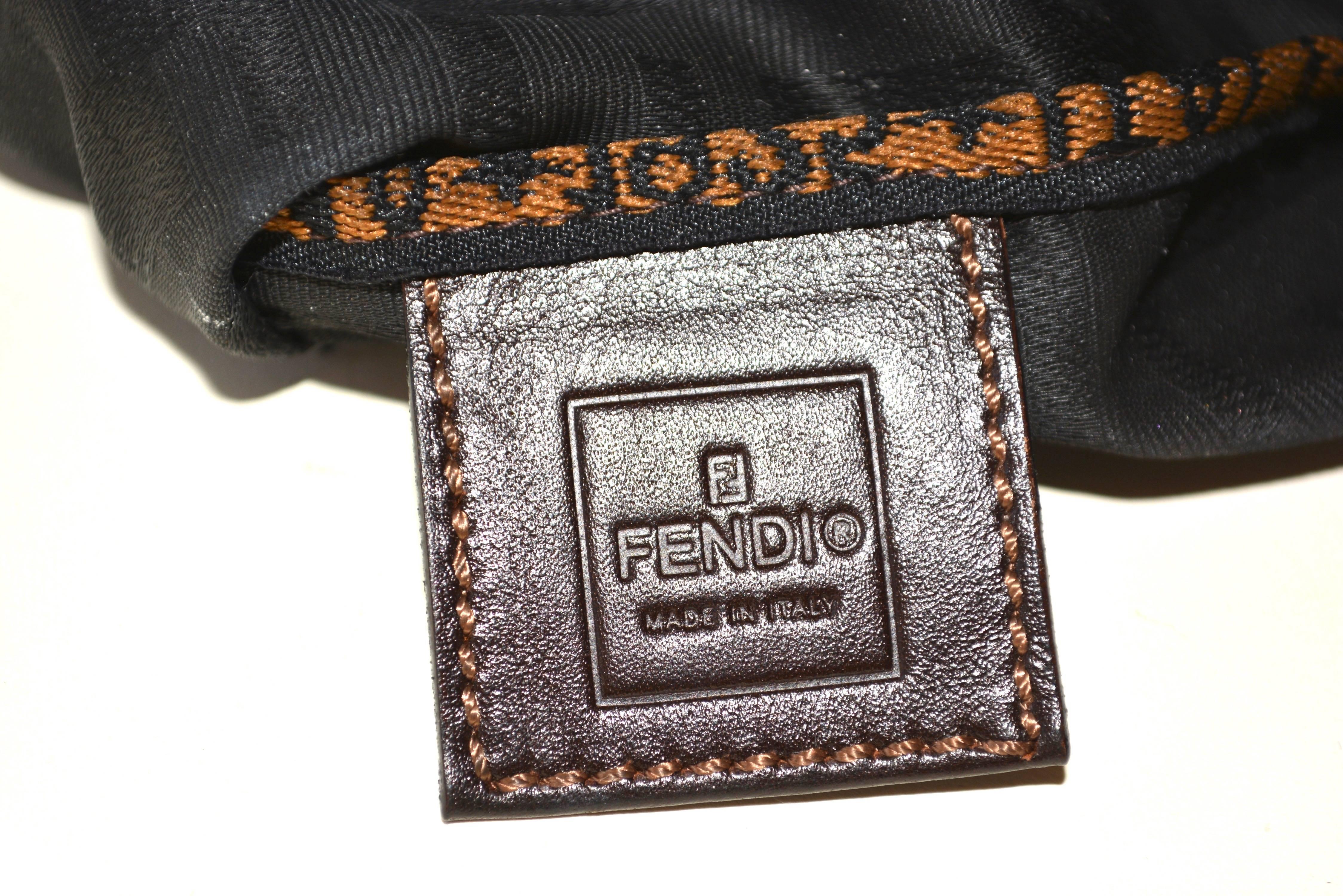 Unique smaller textile Fendi bag, with signature and numbered interior tag.  Condition is good and clean, but the back has a few chalk like thin lines.  About 8