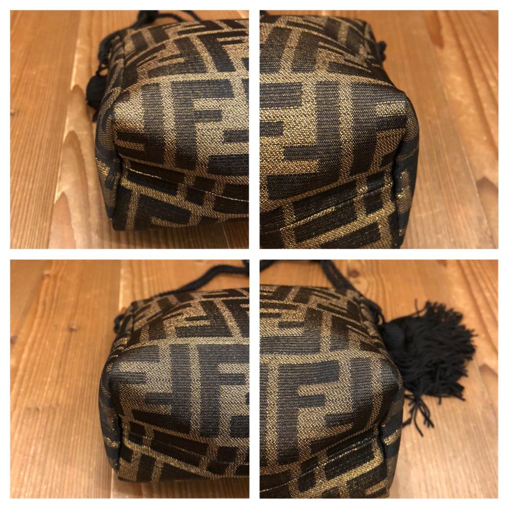 Vintage FENDI Gold Zucca Jacquard Tassel Pouch Bag  In Excellent Condition For Sale In Bangkok, TH