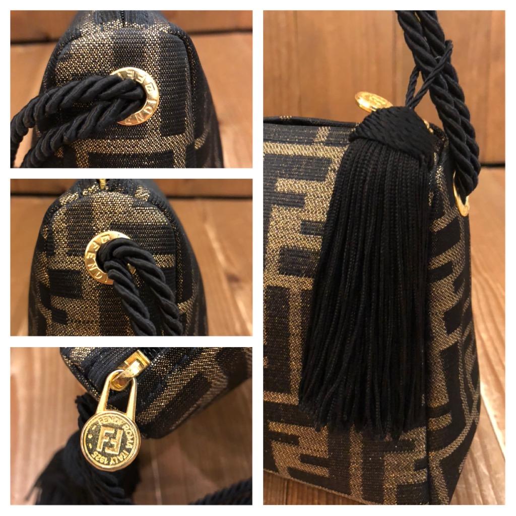 Women's Vintage FENDI Gold Zucca Jacquard Tassel Pouch Bag  For Sale