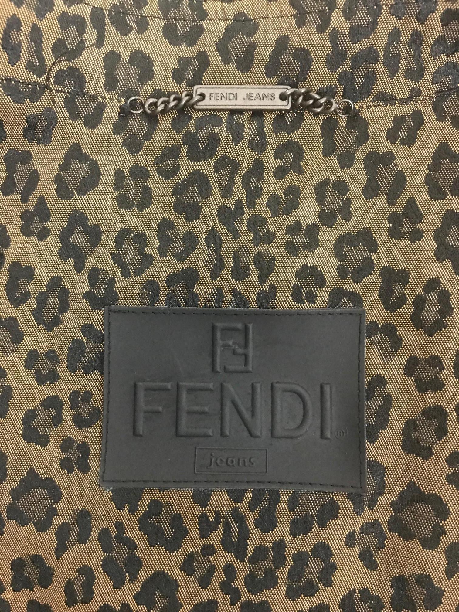 Black 1990's Fendi Jeans Cheetah Print Trench Coat Medium size