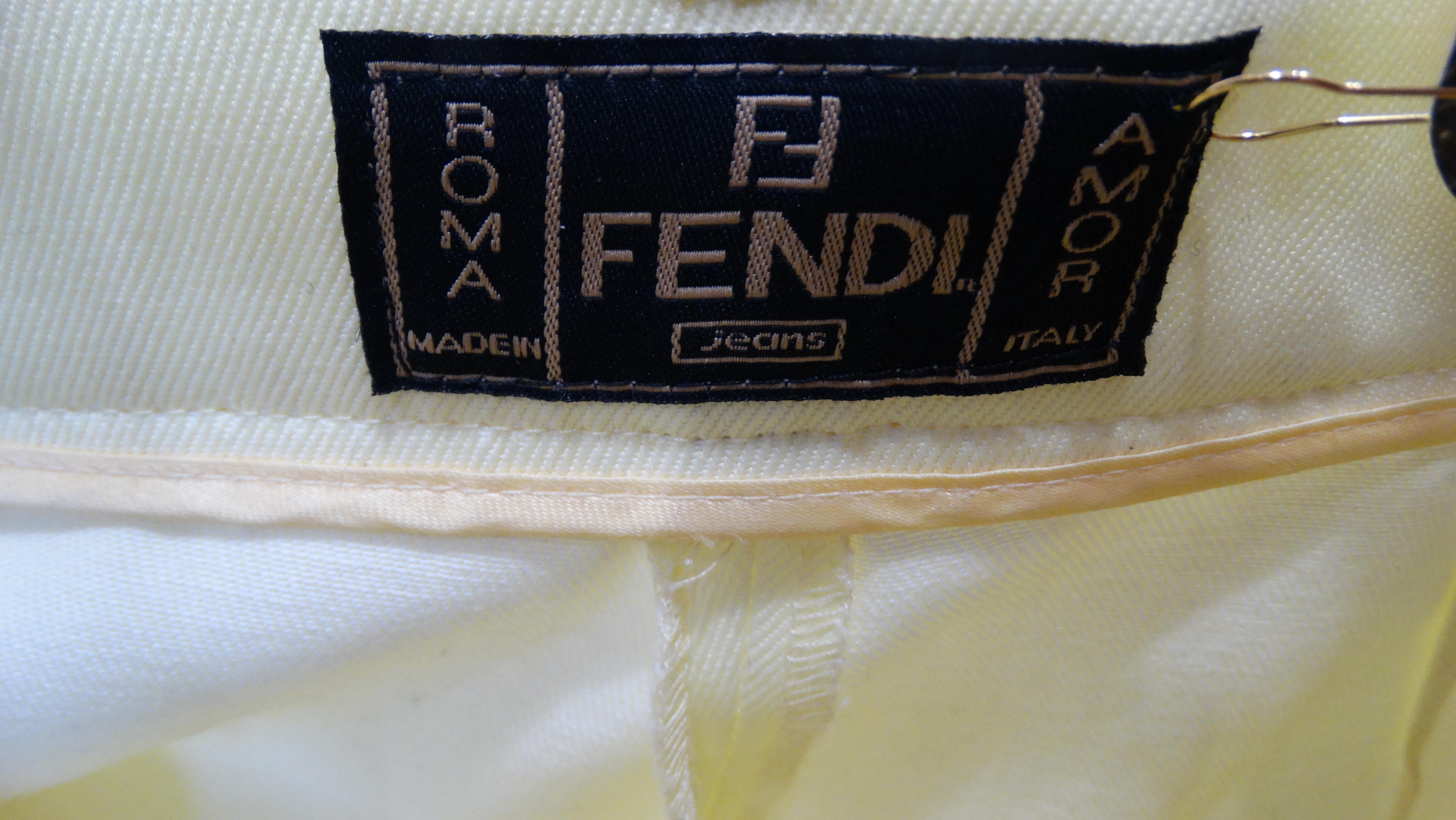 Women's or Men's Fendi 1990s Pastel Yellow Pants With Logo Belt 